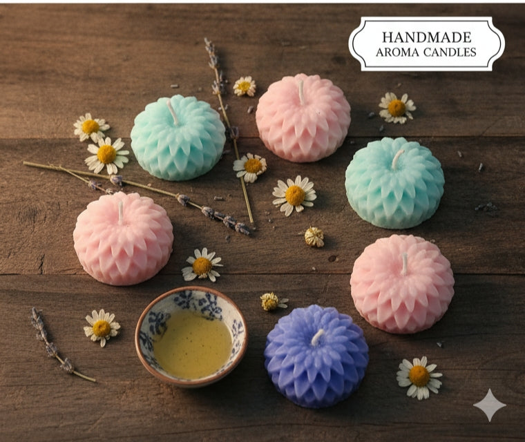 Handmade Diwali Aroma Candles – Flower Design | Soothing Pastel Collection (Set of 12)