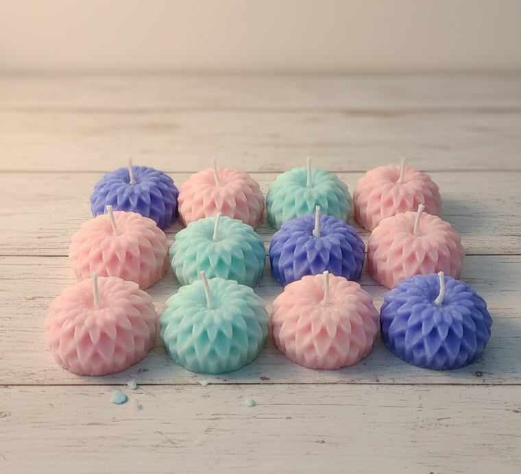 Handmade Diwali Aroma Candles – Flower Design | Soothing Pastel Collection (Set of 12)